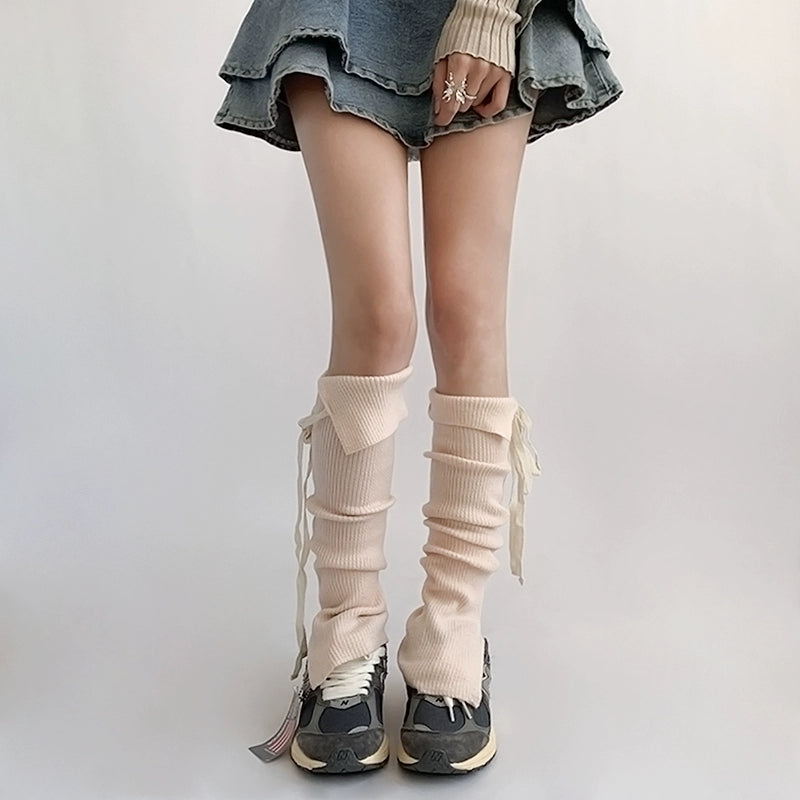 Cozy Knit Ribbed Slouchy Tie-Up Socks