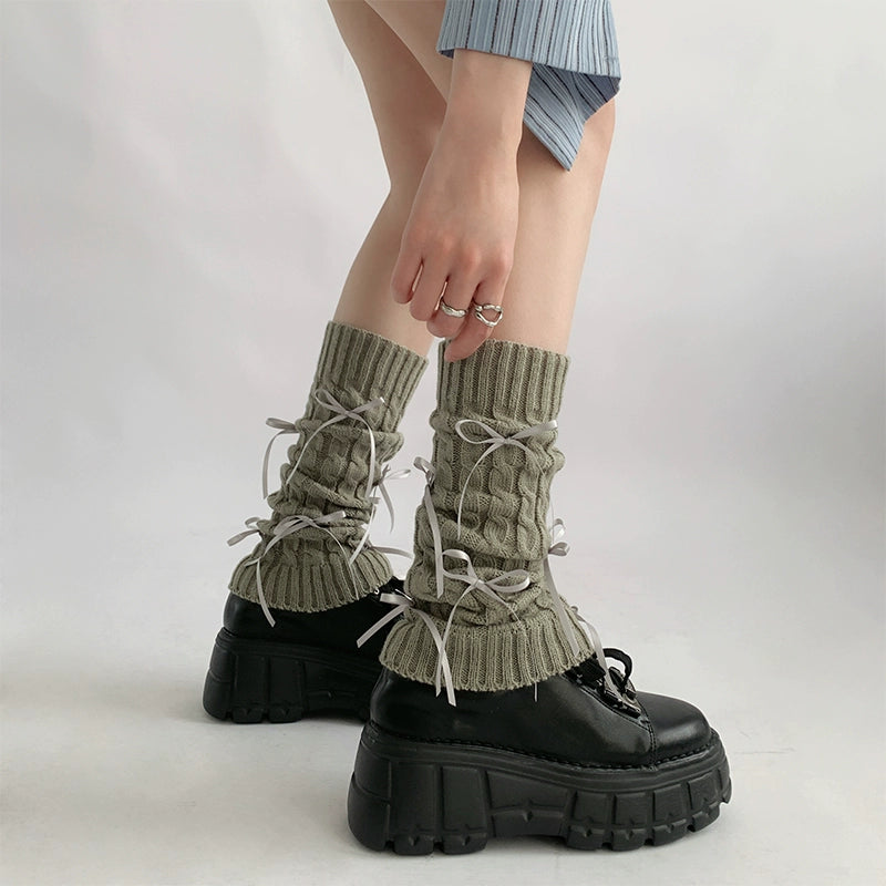 Olive Ribbed Lace-Up Leg Warmer