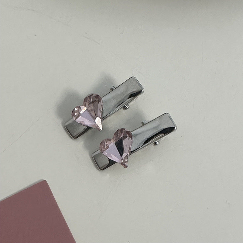 Silver Pink Crystal Hair Clips