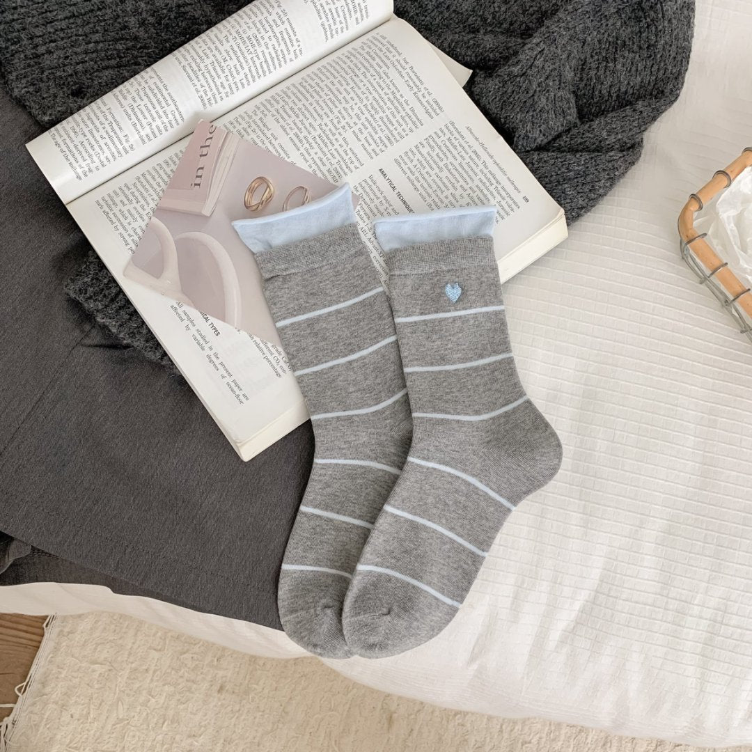 Embroidered Heart Stripe Socks