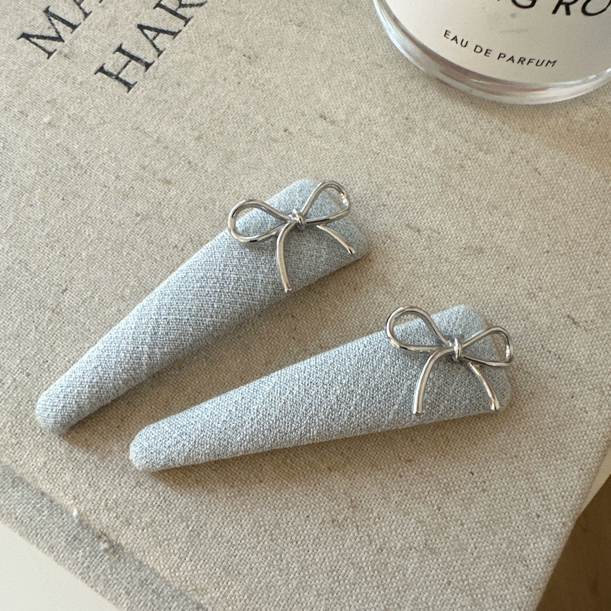 Grey Fabric Bow Clips