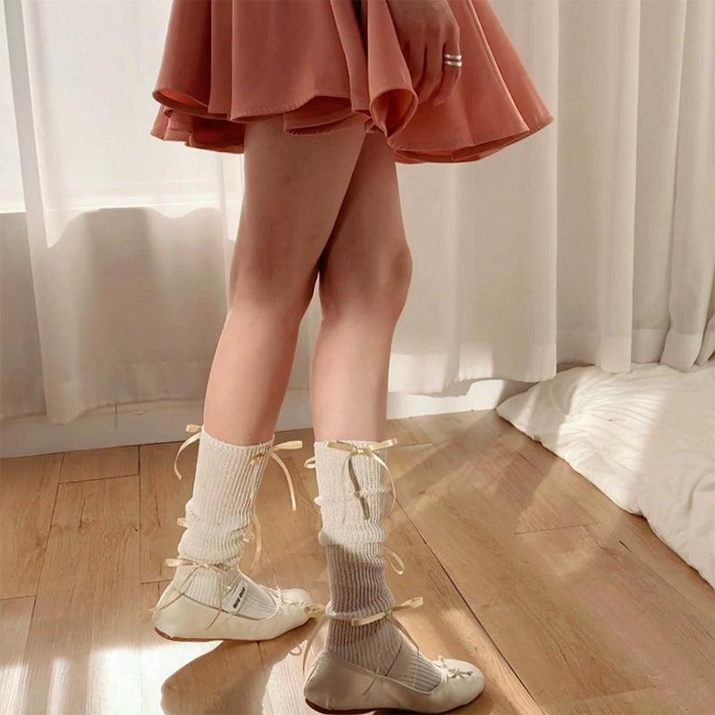 Chic Charcoal Ribbed Cotton Lace-Up Socks