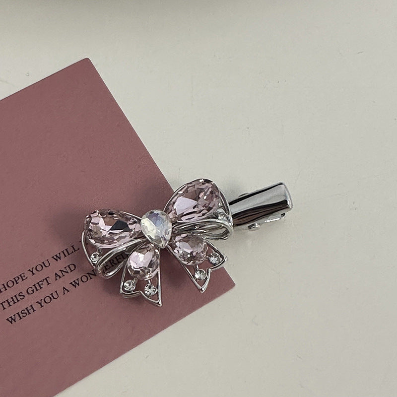 Silver Pink Crystal Hair Clips