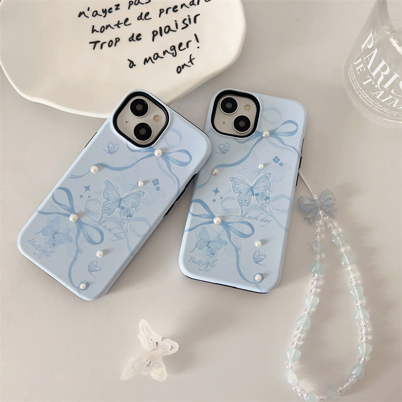 Blue Bow Butterfly Pearl Case