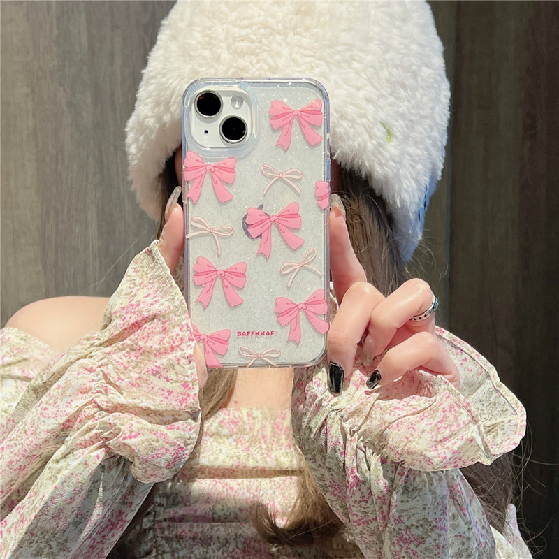 Pink Bow Embellished Clear Phone Case