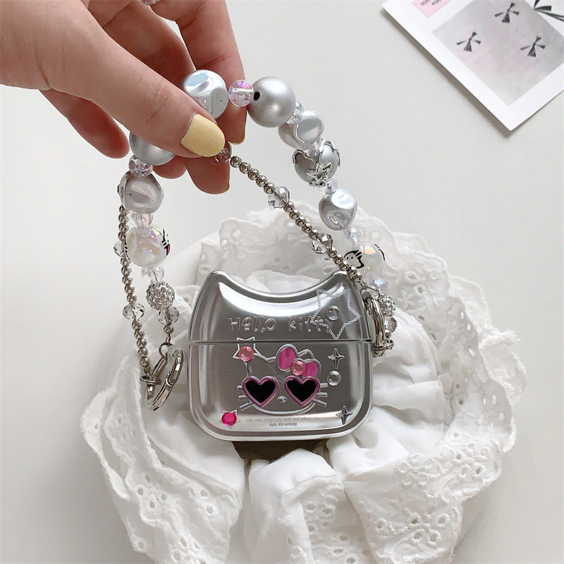 Silver Kitty Pearl Bag AirPods Case