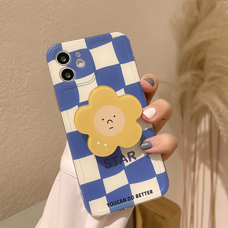 Flower Pop Socket Checkered Case