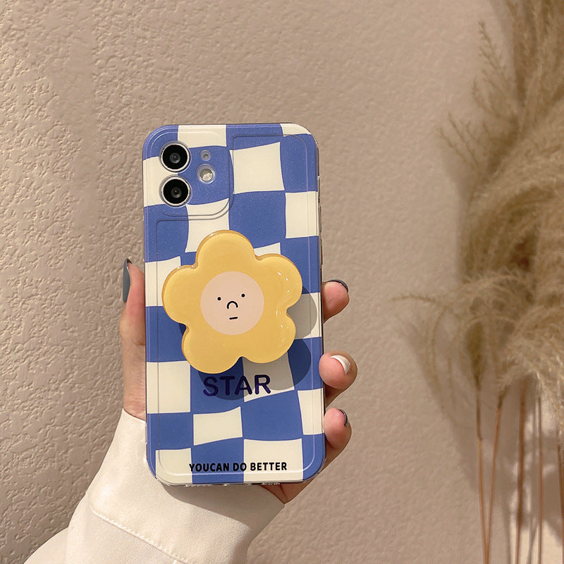 Flower Pop Socket Checkered Case