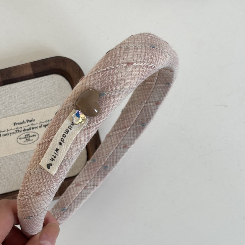 Handmade Teddy Heart Plaid Scrunchie