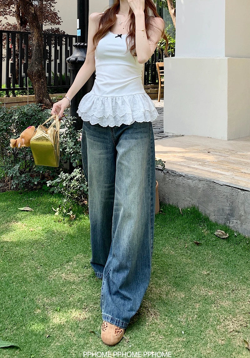 Chic Flared Waistline Blue Jeans