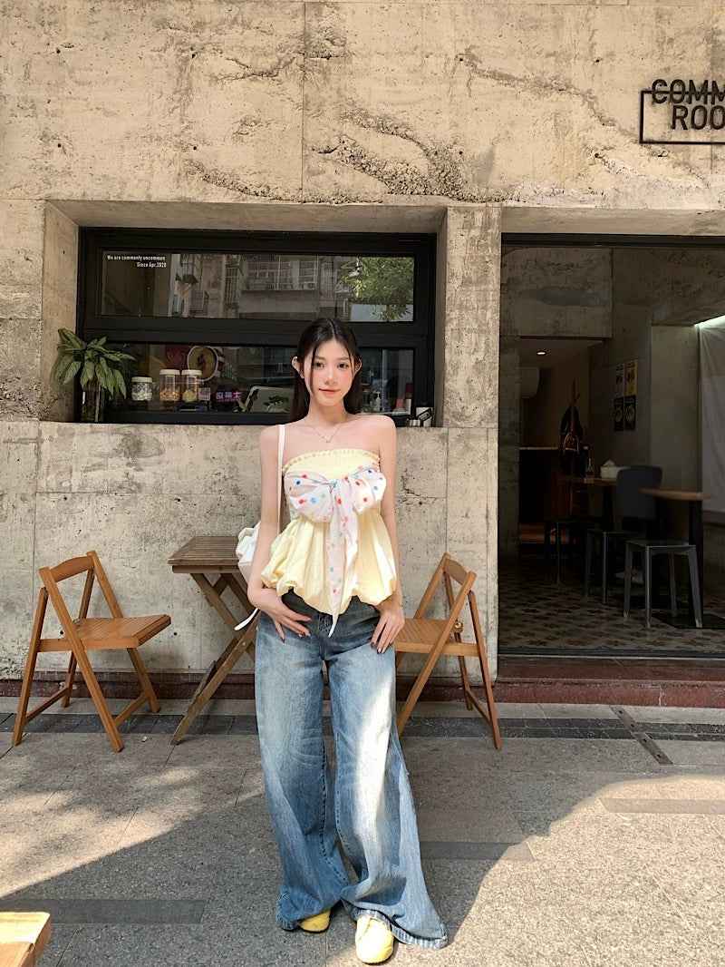 Sweet Bow Strapless Peplum Top