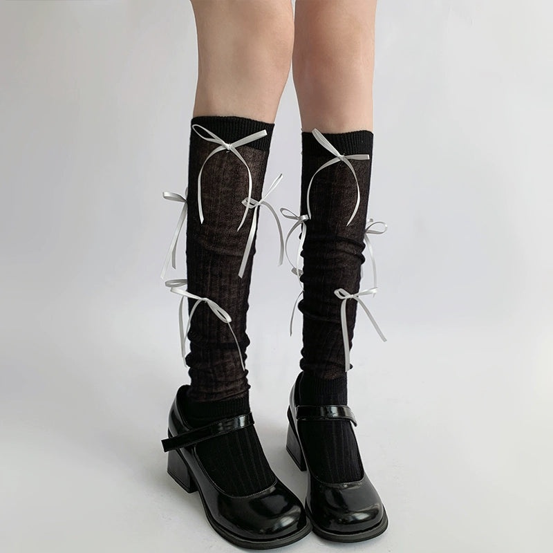 Chic Ribbed Lace-Up Knee Socks