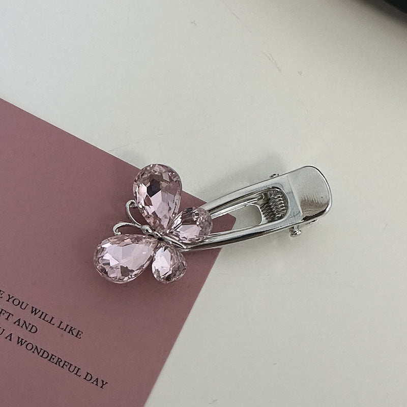 Silver Pink Crystal Hair Clips
