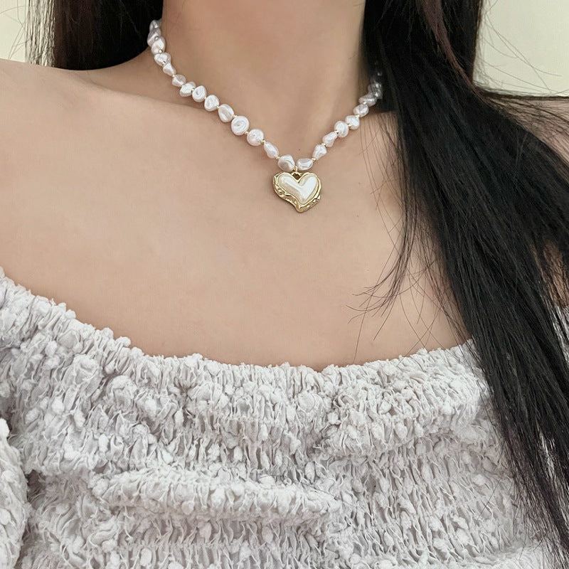 Heart Plate Pearl Necklace