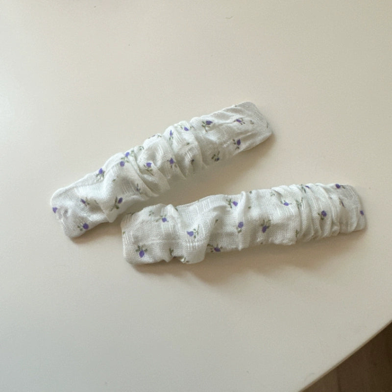Ruched Floral Fabric Hair Clips
