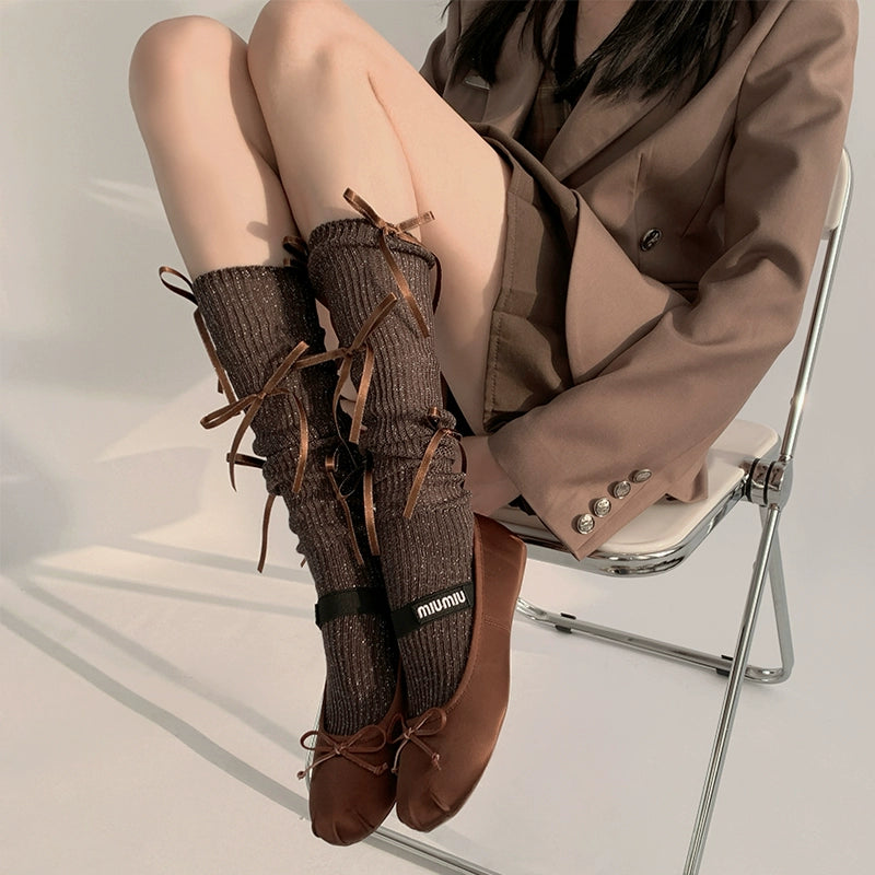Glitter Lace-Up Knee High Socks