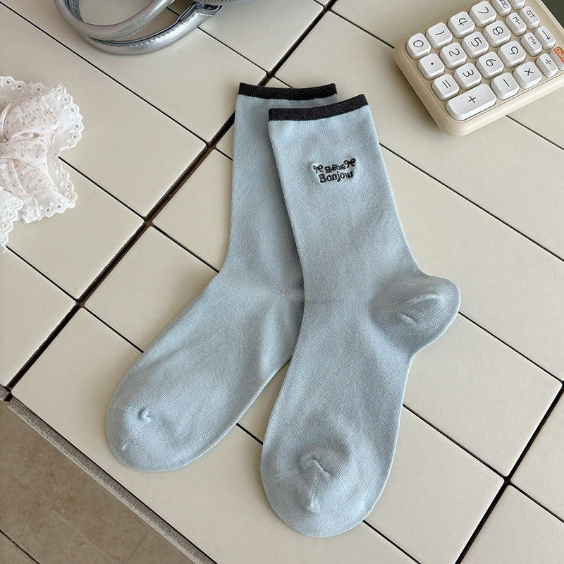 Assorted Pastel Embroidered Socks