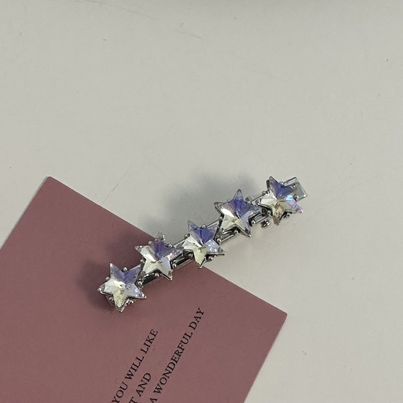 Silver Pink Crystal Hair Clips