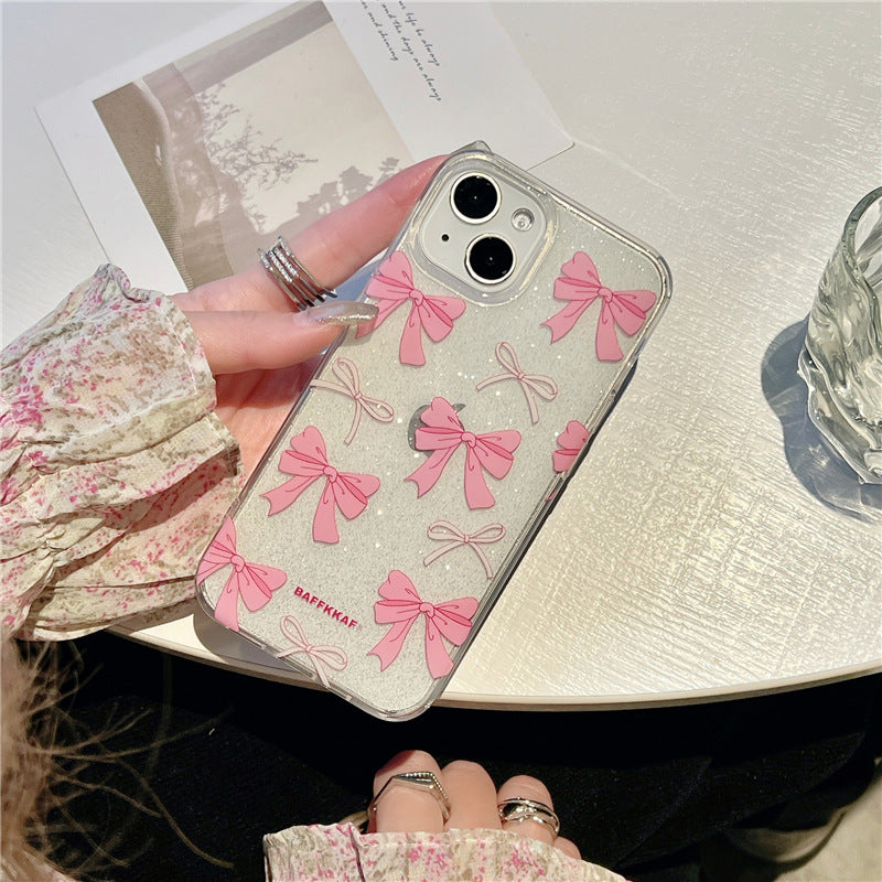 Pink Bow Embellished Clear Phone Case