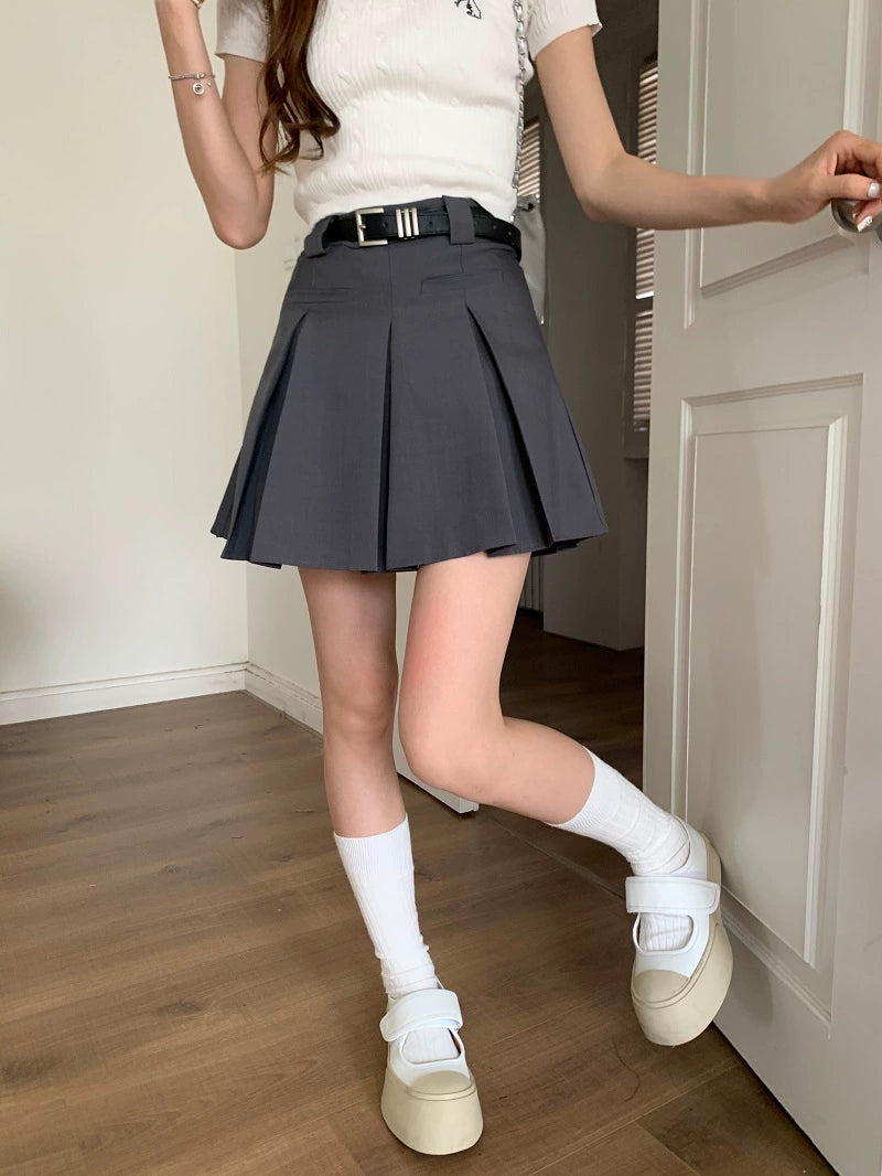 Chic Charcoal Pleated Mini Skirt