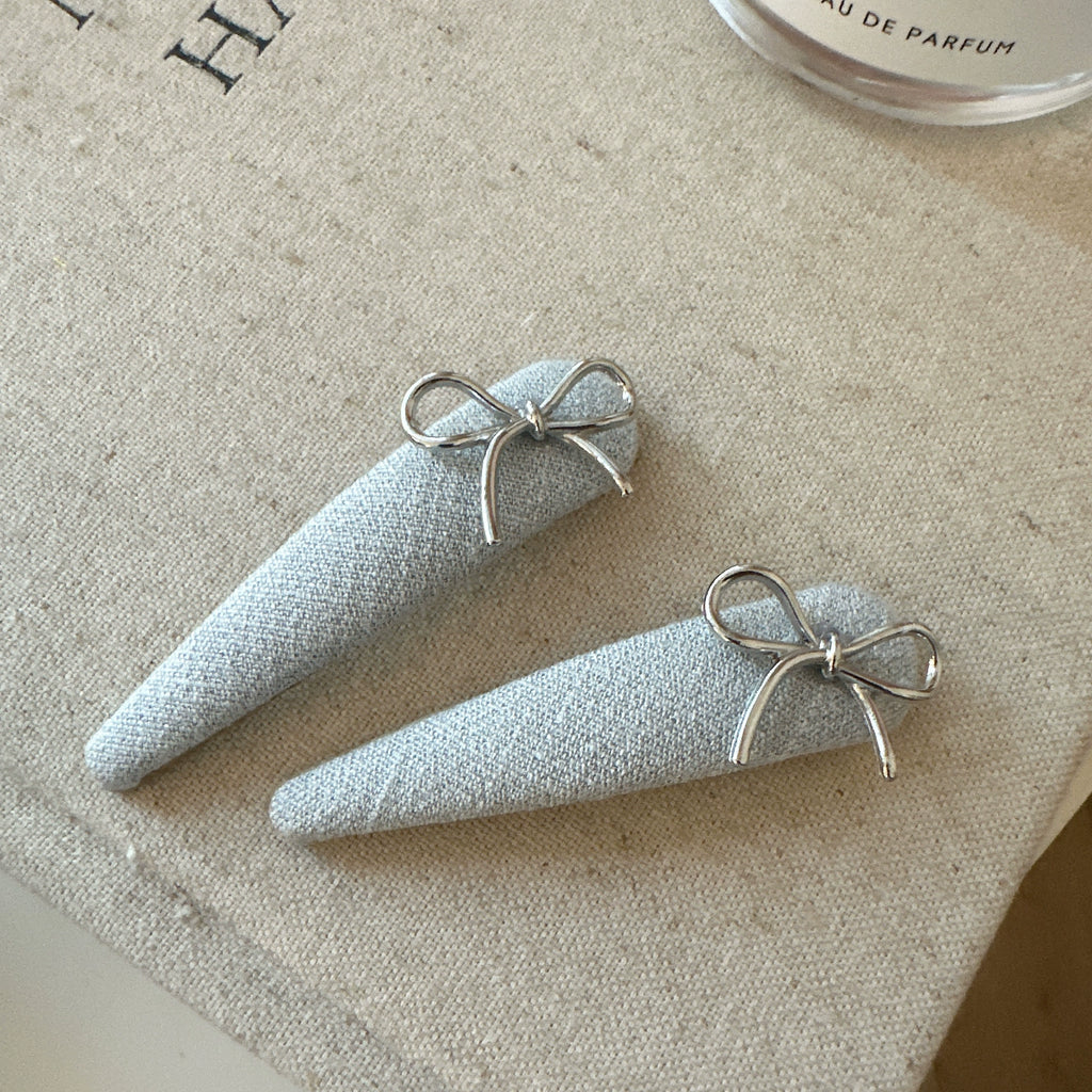 Grey Fabric Bow Clips