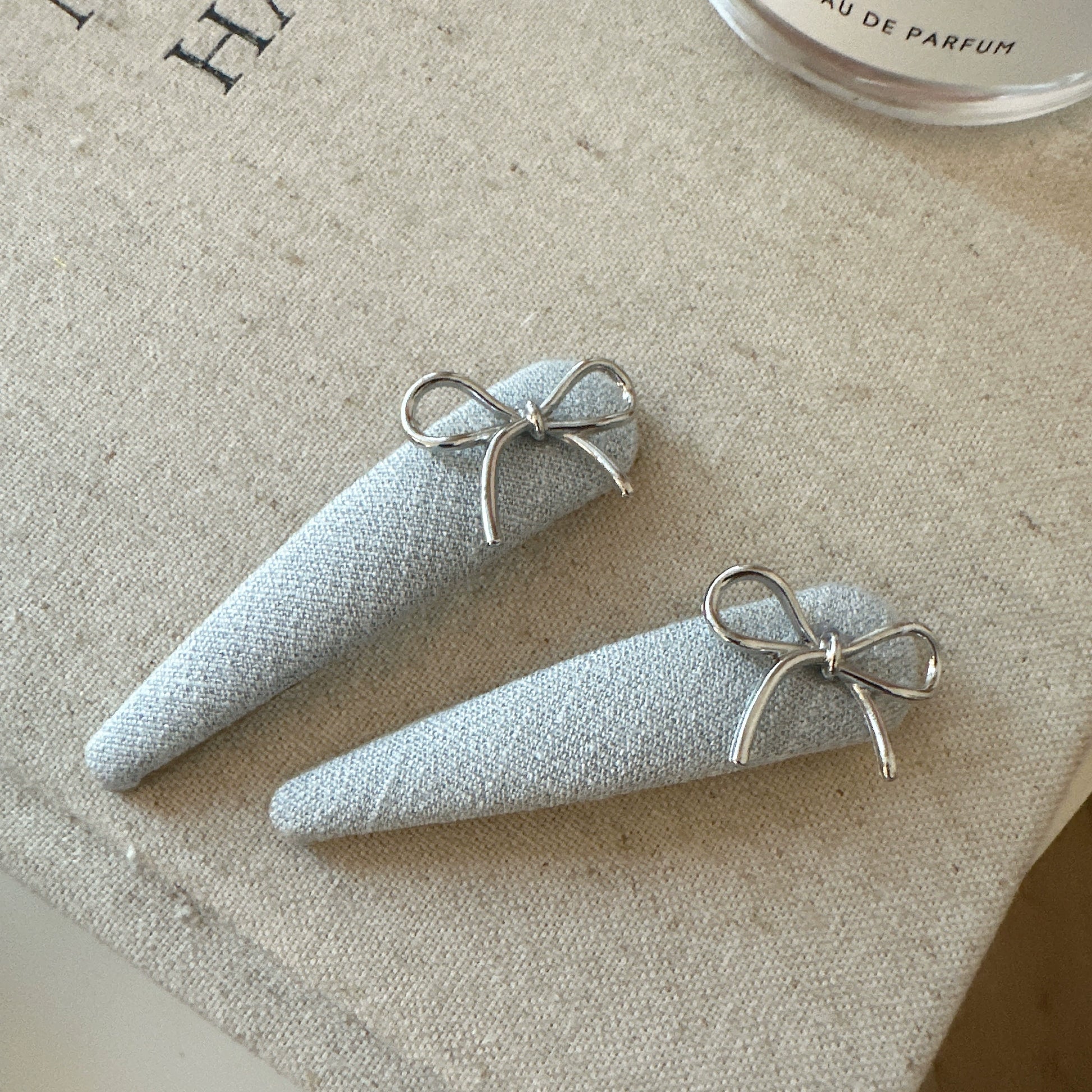 Grey Fabric Bow Clips