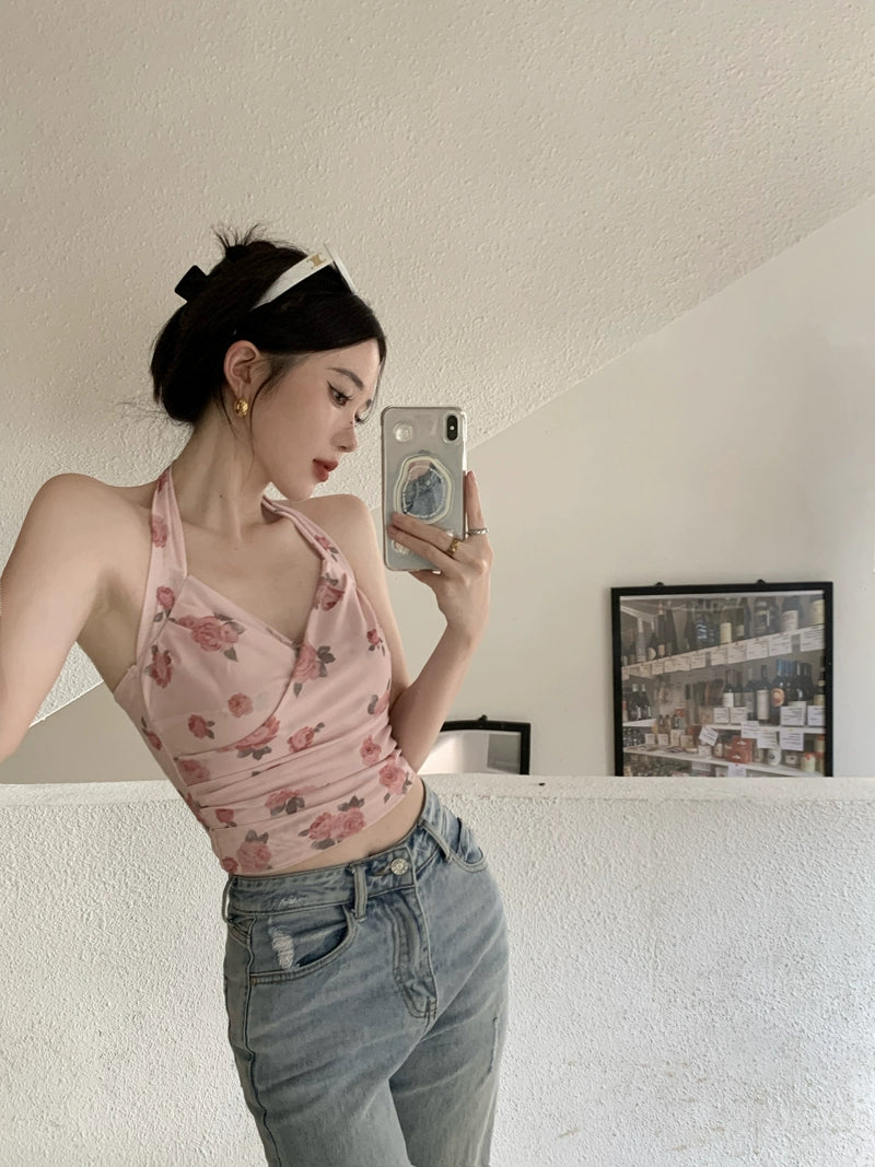 Rose Mesh Halter Top