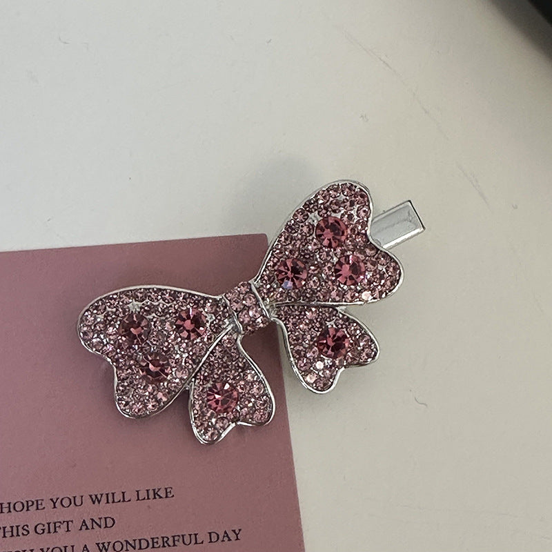Silver Pink Crystal Hair Clips