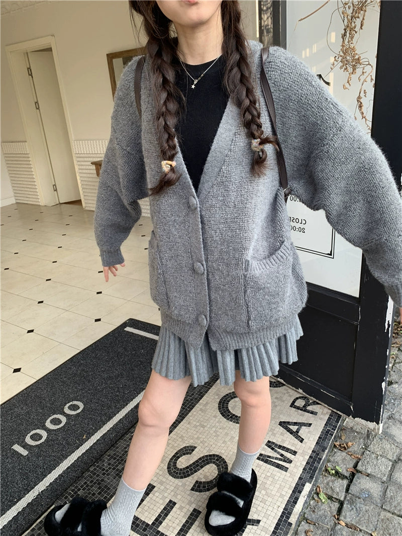 Plain Grey Oversized Cardigan