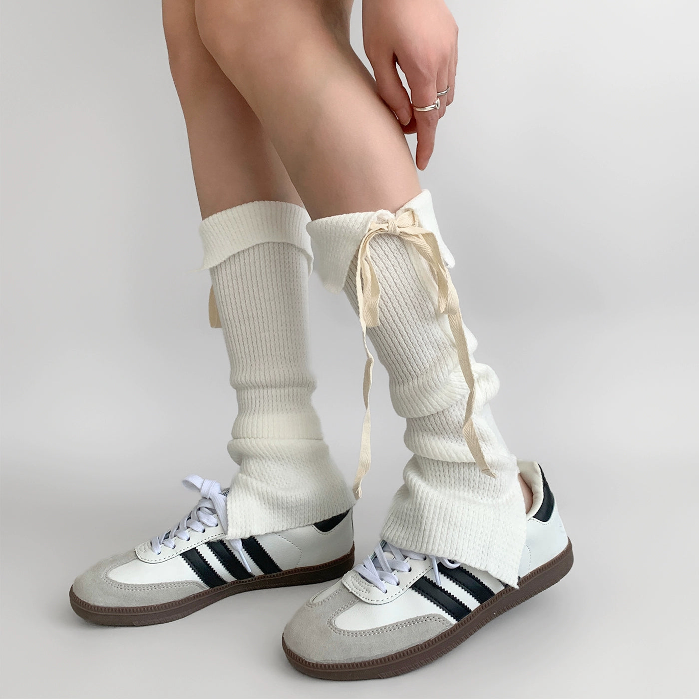 Knit Ribbon Tie Slouchy Leg Warmers