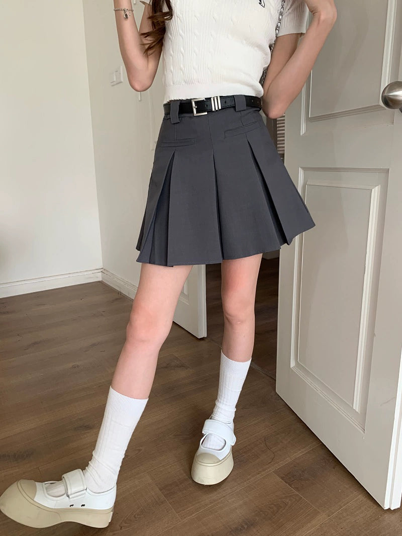 Chic Charcoal Pleated Mini Skirt