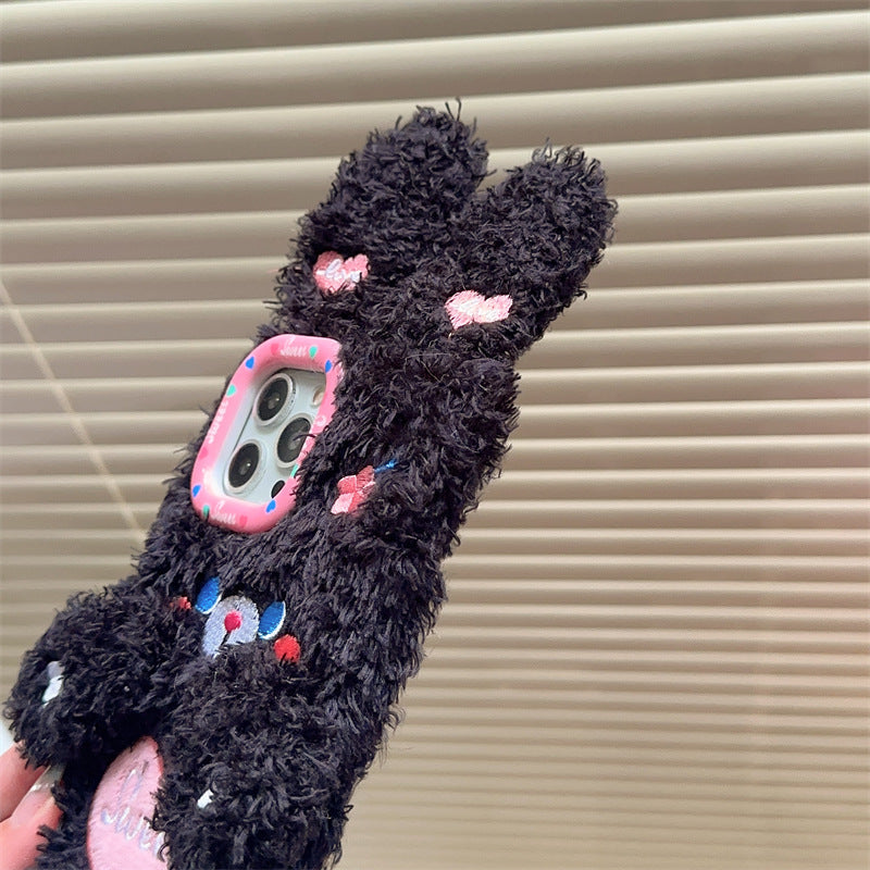 Black Heart Bunny Fluffy Case