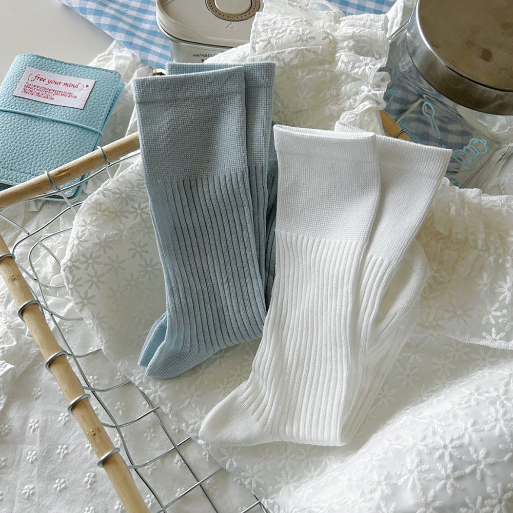 Minimalist Solid Ribbed Cotton Socks
