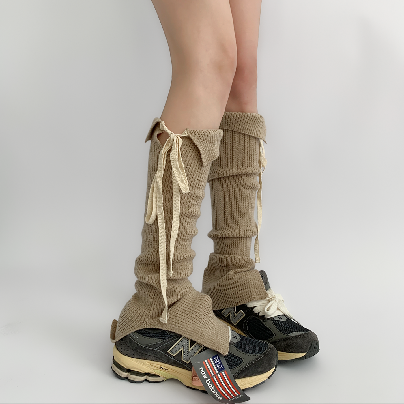 Knit Ribbon Tie Slouchy Leg Warmers