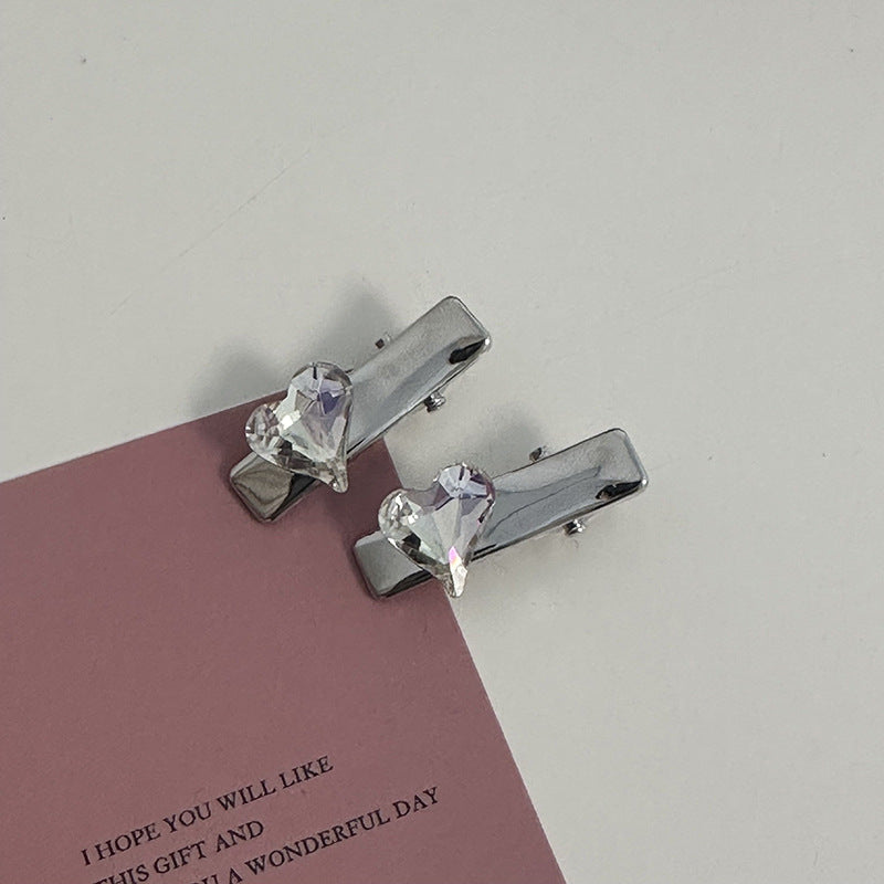 Silver Pink Crystal Hair Clips