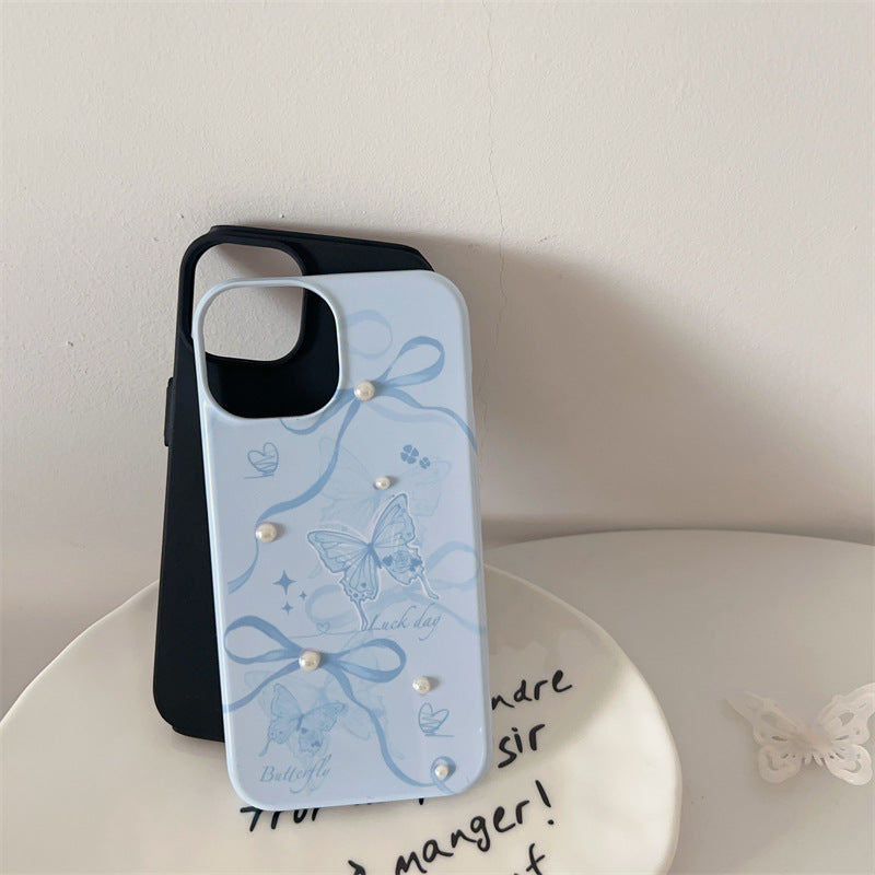 Blue Bow Butterfly Pearl Case