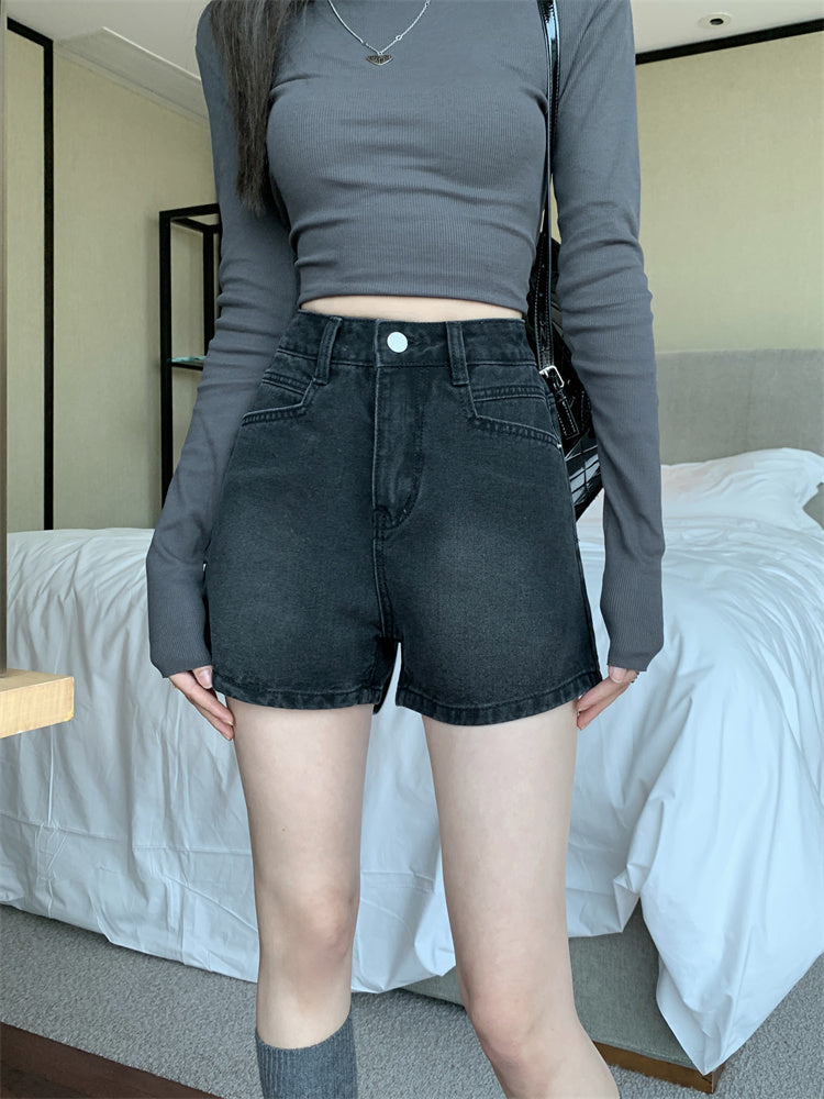 High Waist Washed Denim Shorts