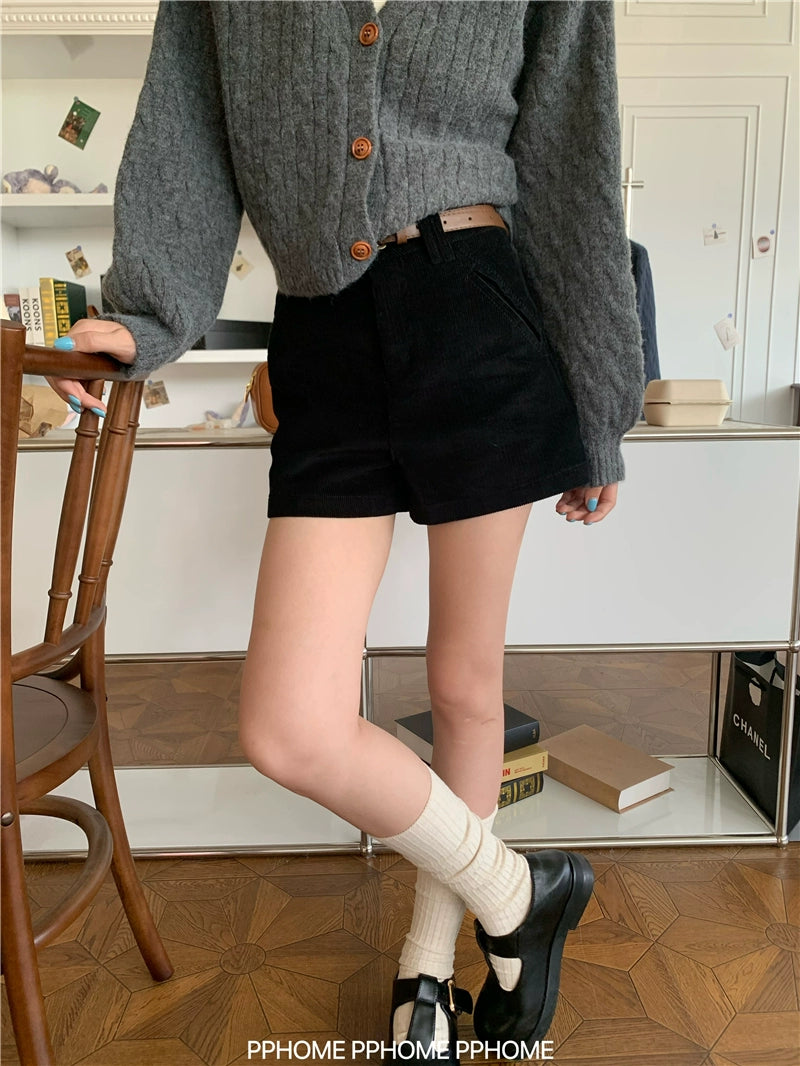 Casual High-Waisted Corduroy Shorts