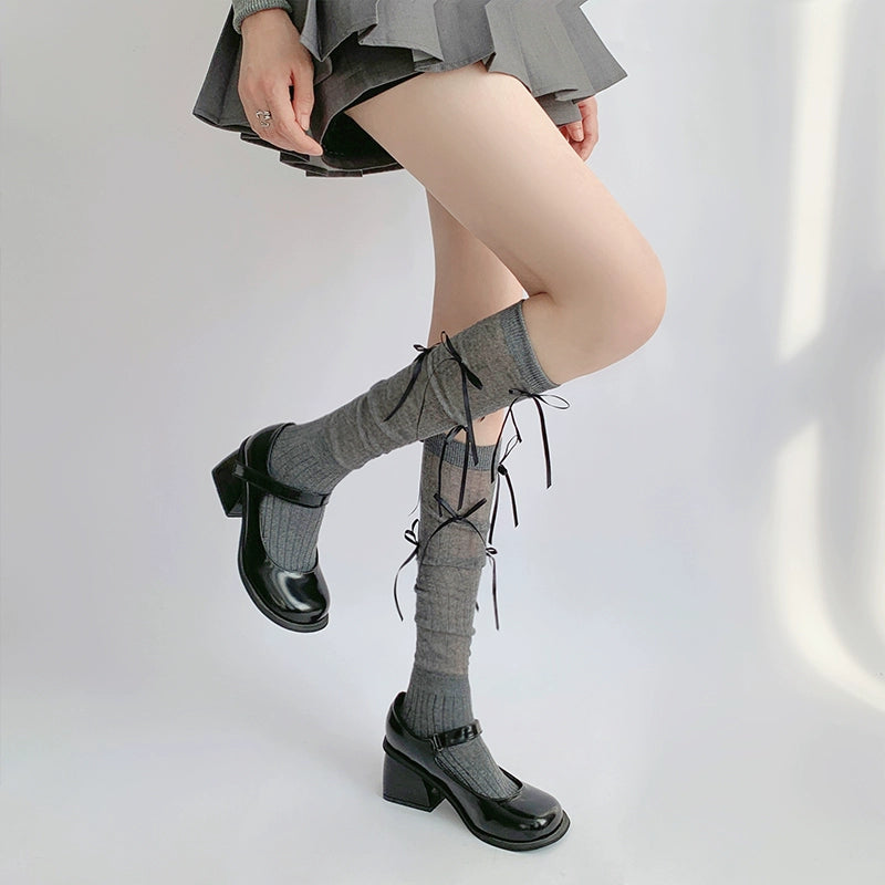Chic Ribbed Lace-Up Knee Socks