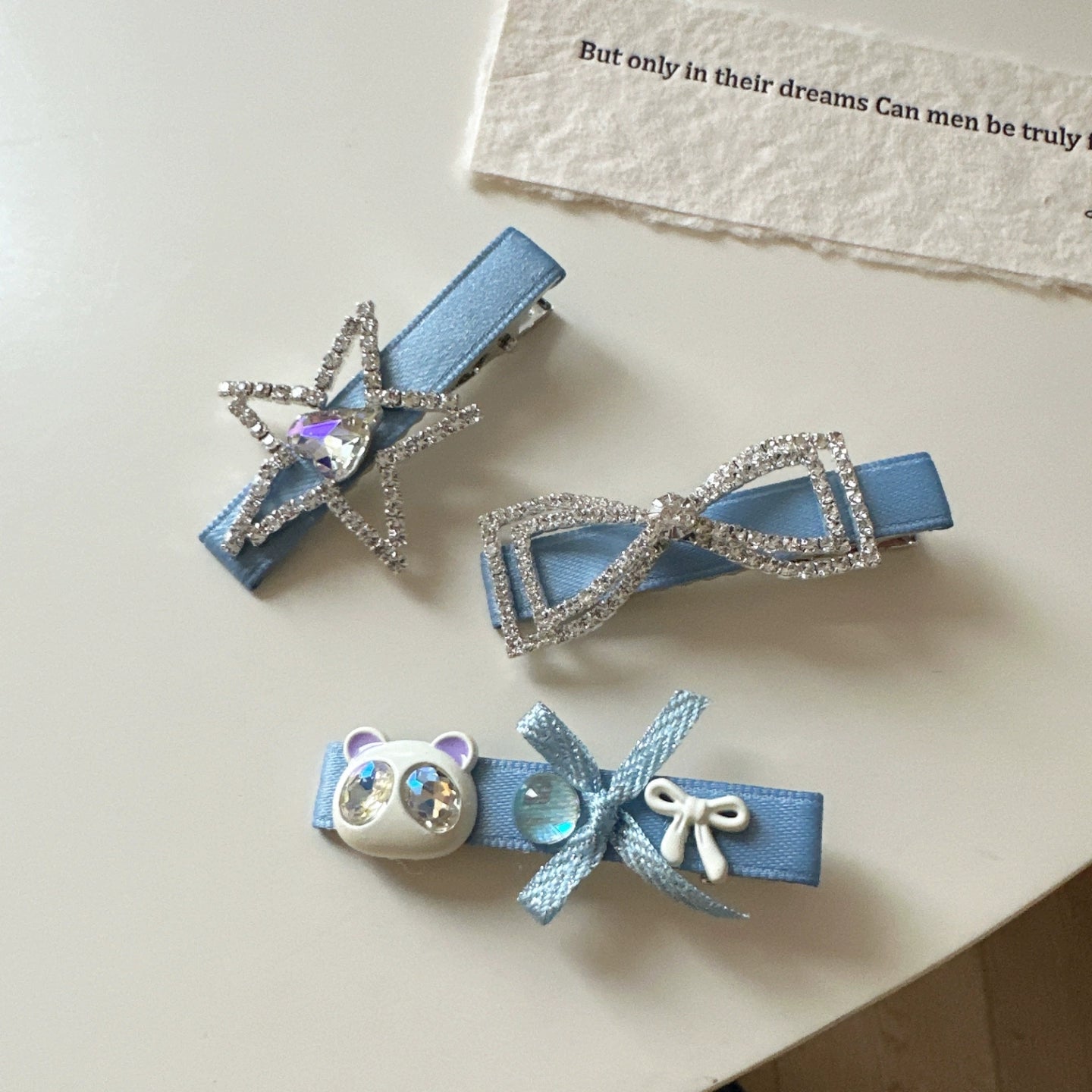 Pastel Blue Rhinestone Hair Clips