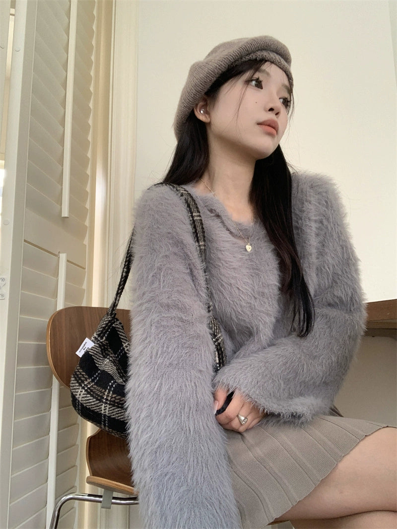 Plain Color Fluffy Sweater