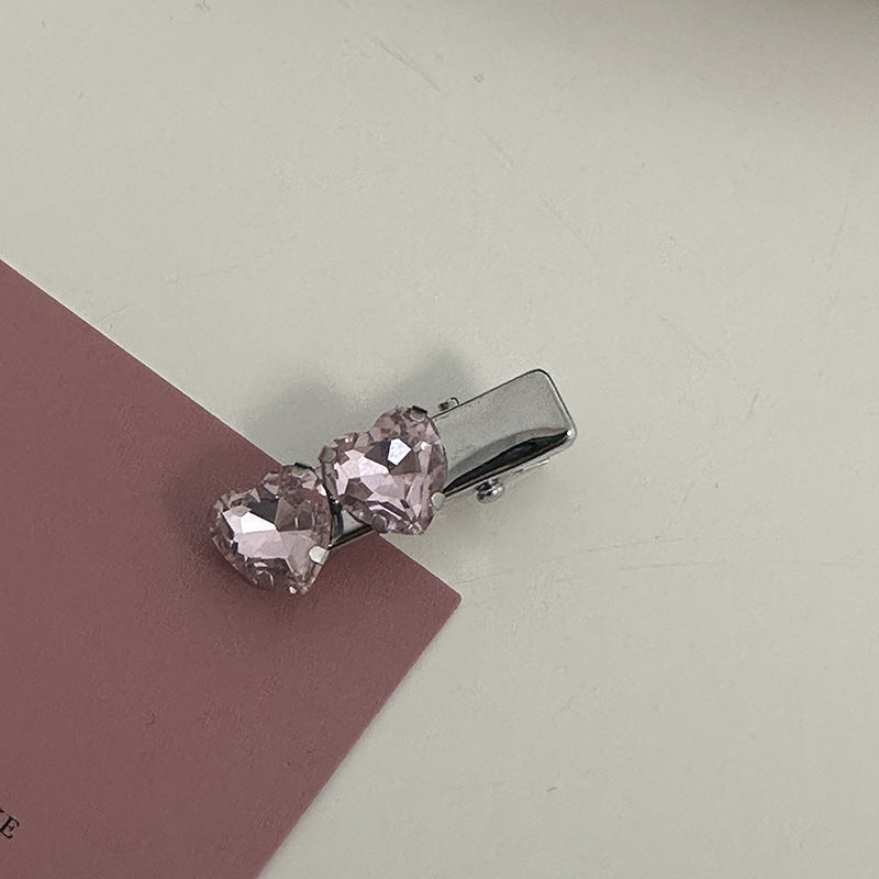 Silver Pink Crystal Hair Clips