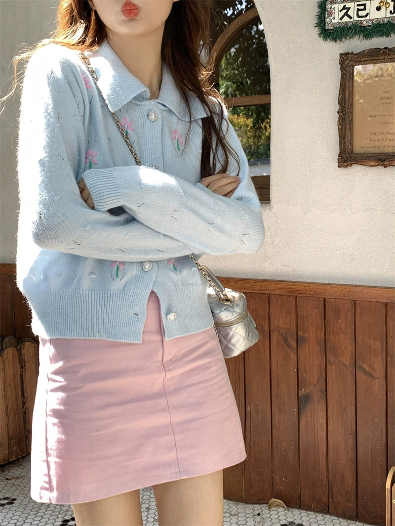 Pink Flower Beige Cardigan