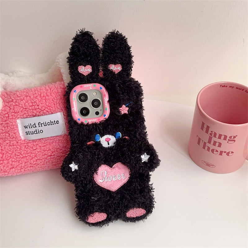 Black Heart Bunny Fluffy Case