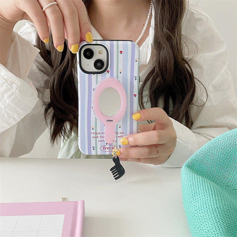 Retro Mirror Pop Socket Stripe Case