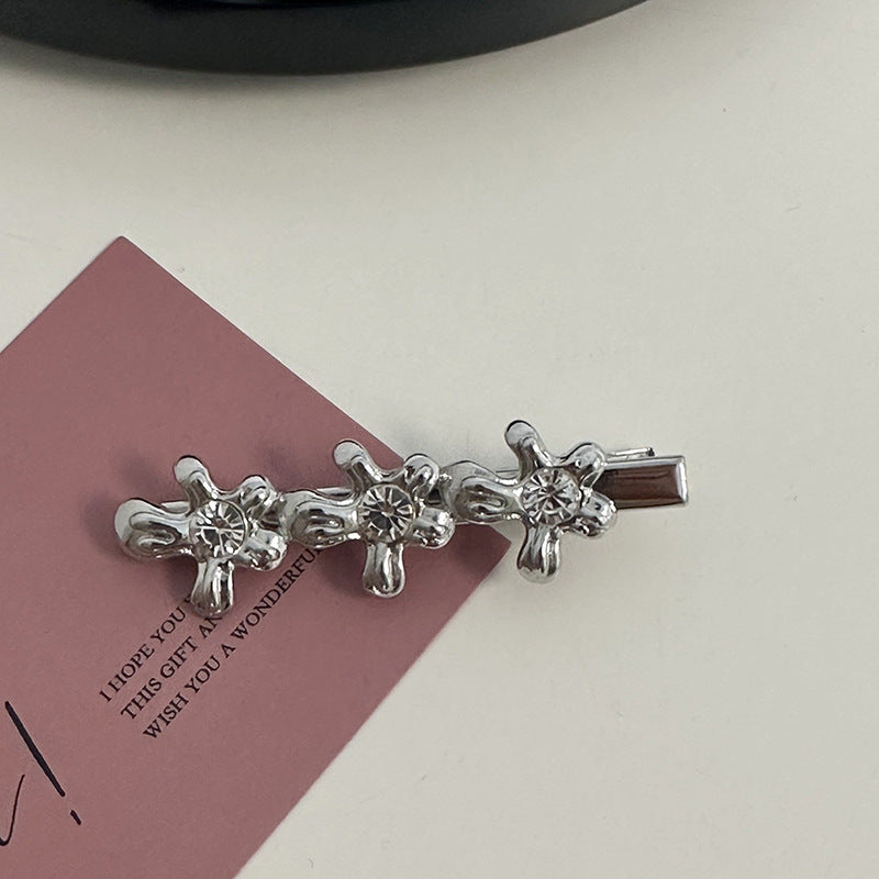 Silver Pink Crystal Hair Clips