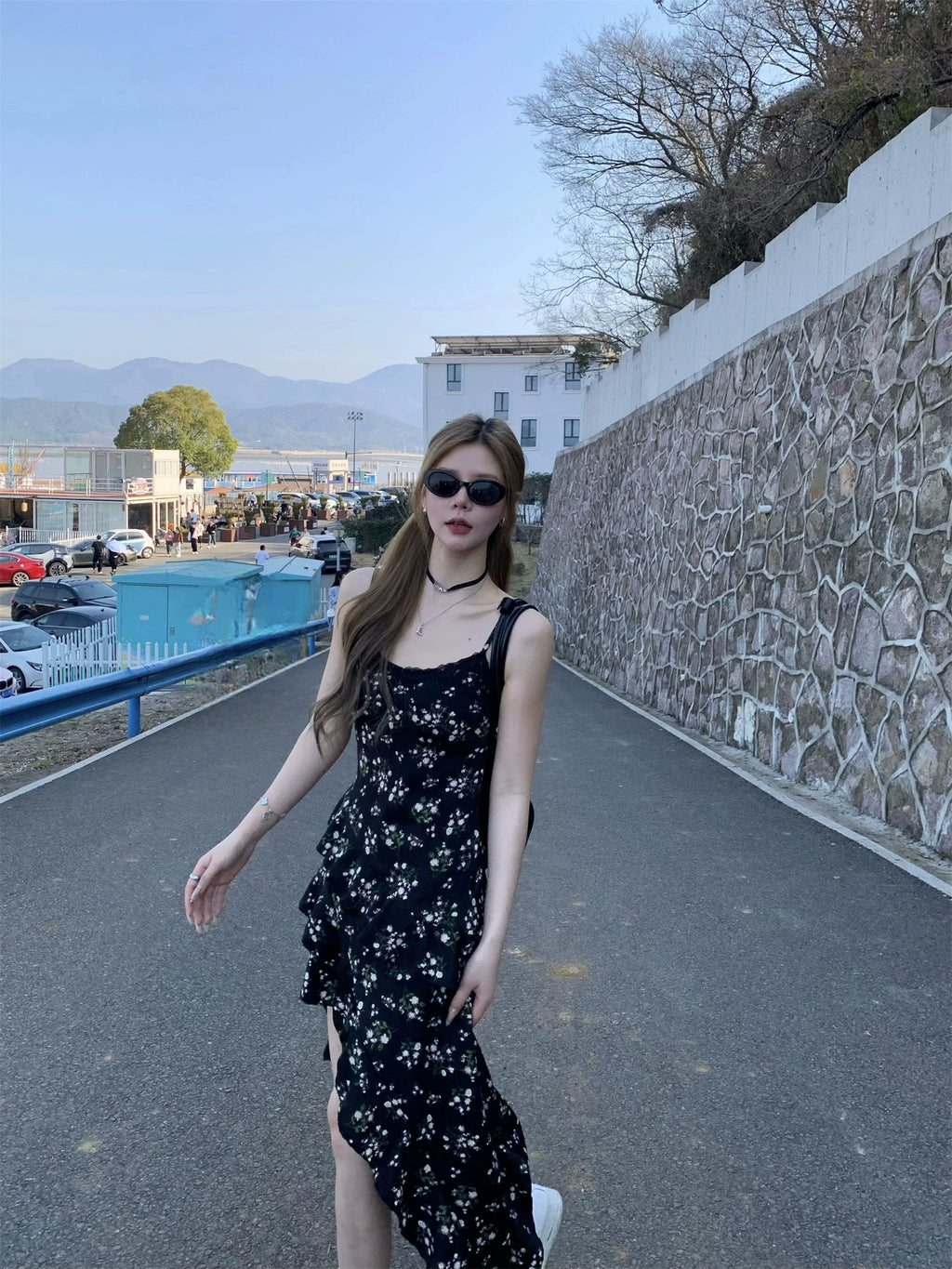 Asymmetric Floral Slip Dress