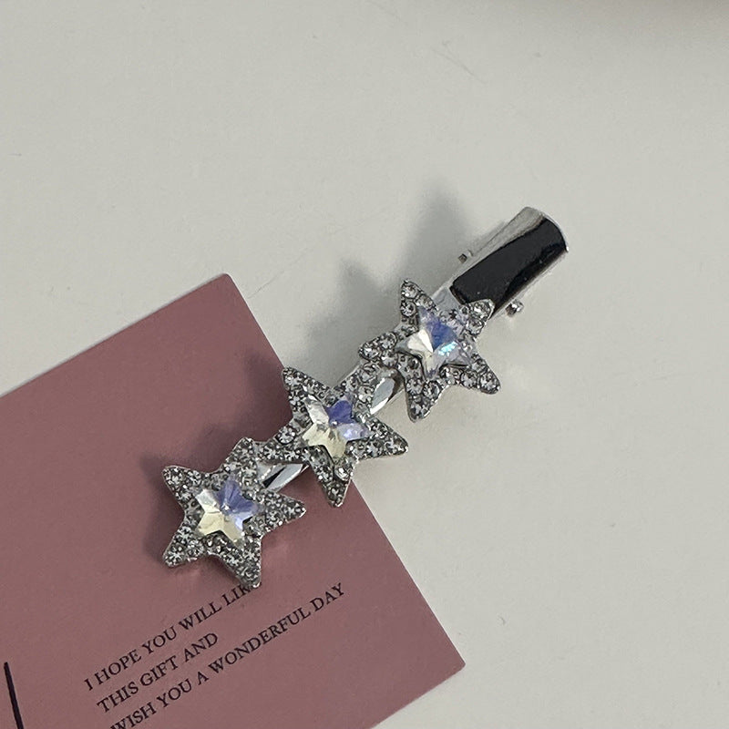 Silver Pink Crystal Hair Clips