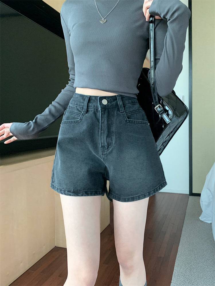 High Waist Washed Denim Shorts