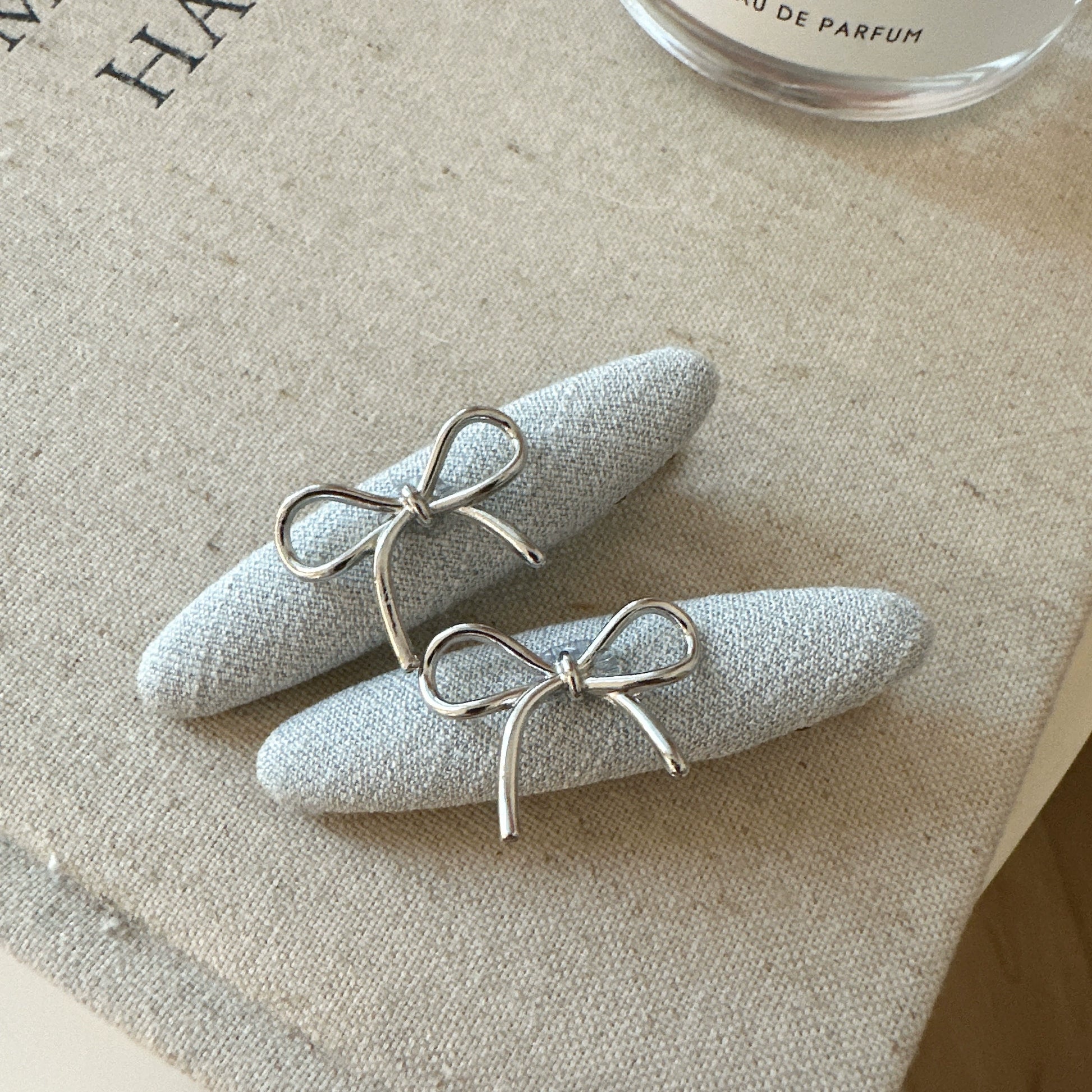 Grey Fabric Bow Clips